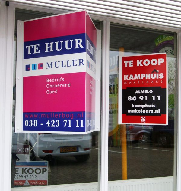 V-bord met tape makelaarsborden.nl te koop bord